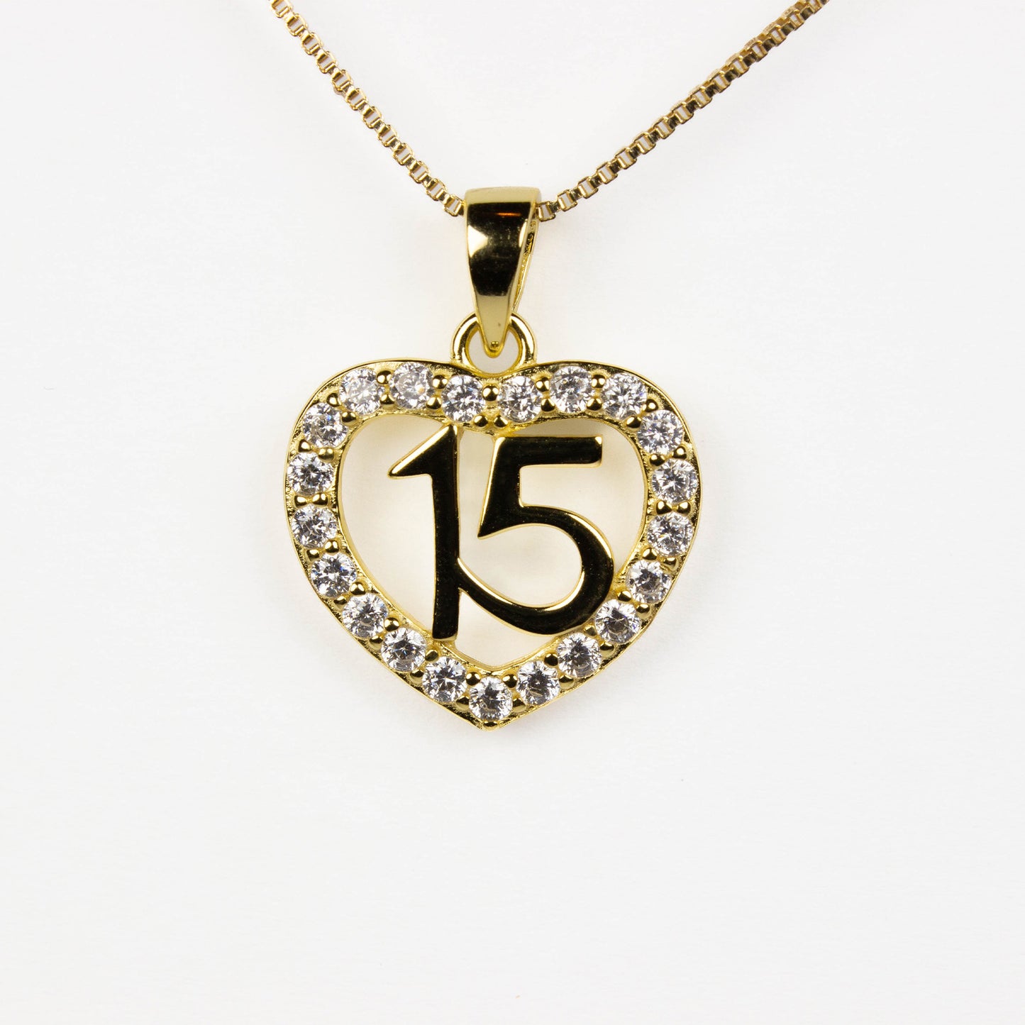 GOLD PLATED QUINCEANERA HEART NECKLACE