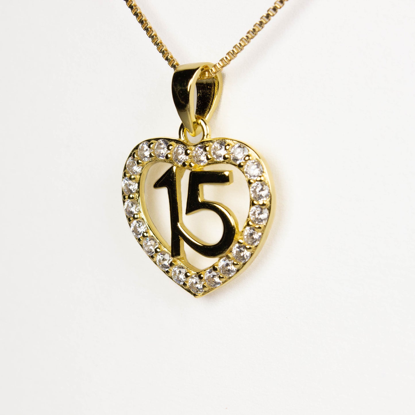 GOLD PLATED QUINCEANERA HEART NECKLACE