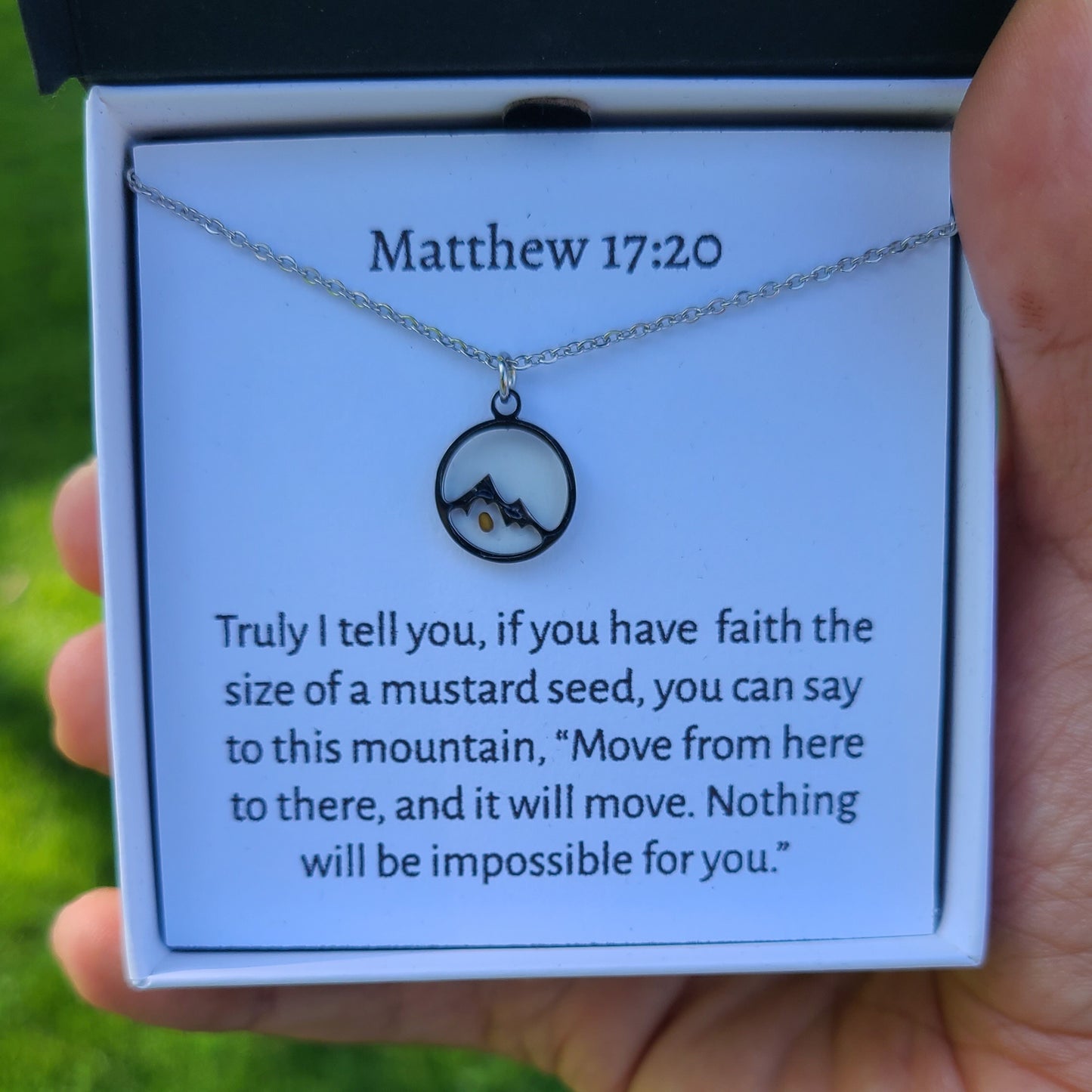 GORGEOUS FAITH CAN MOVE MOUNTAIN MUSTARD SEED NECKLACE