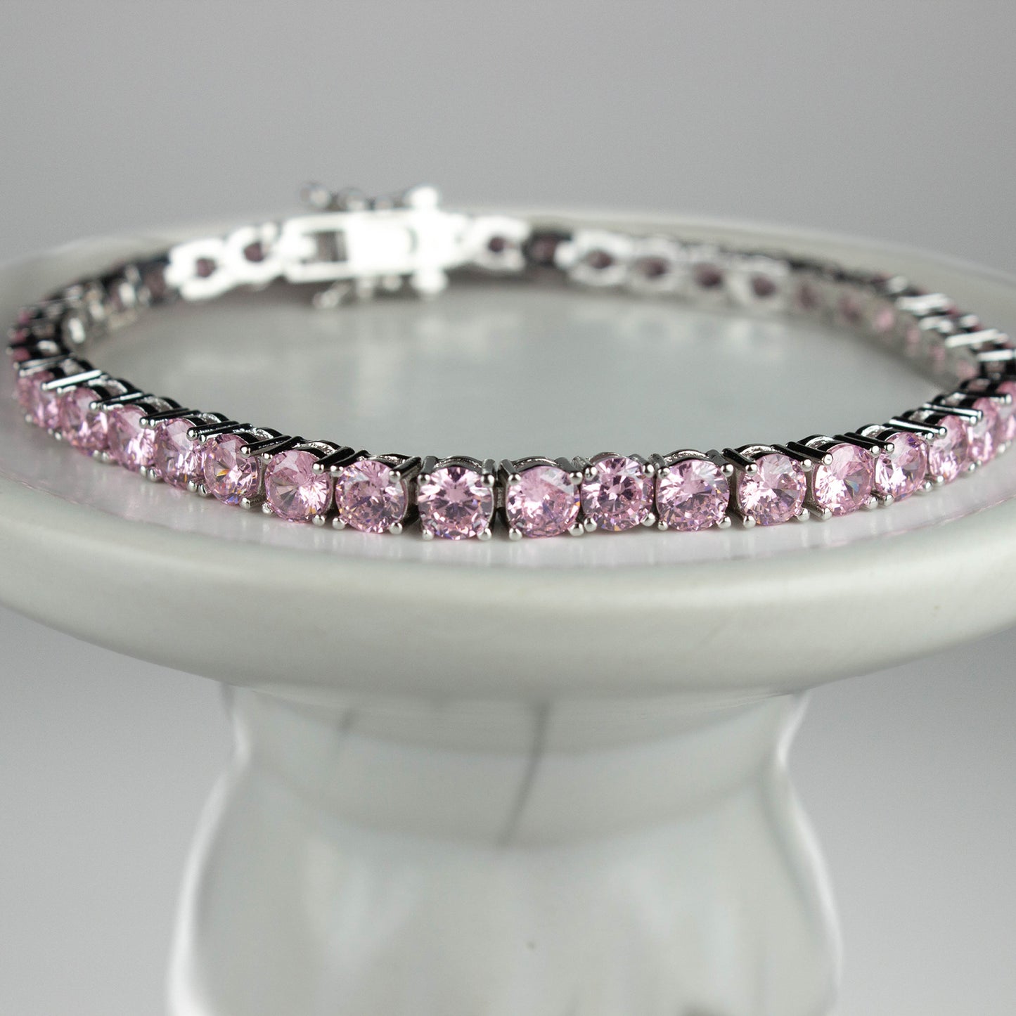 PINK TENNIS BRACELET 3MM CUBIC ZIRCONIA - 7 INCH COPPER MATERIAL