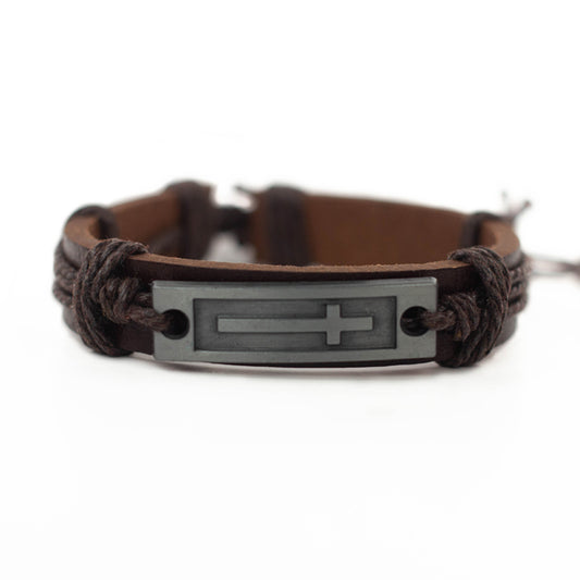 MEN'S CROSS LEATHER BRACELET "BROWN"