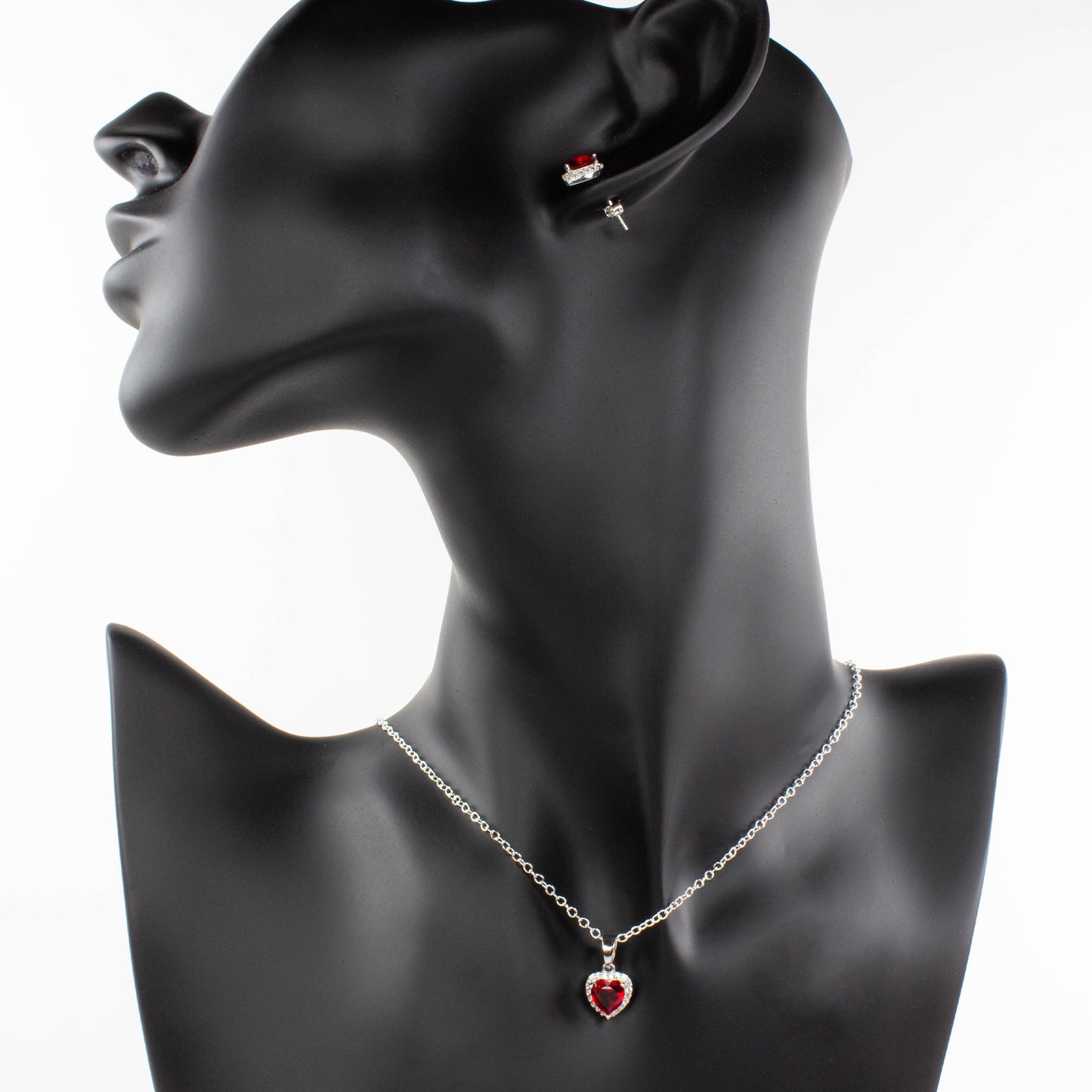 KAREN'S RED HEART NECKLACE, EARRING SET