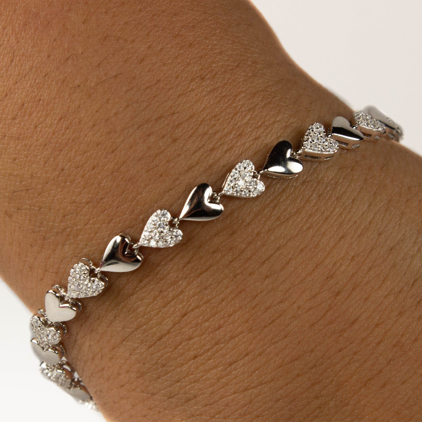 TWO OF HEARTS SILVER BRACELET - 7 INCHES LONG