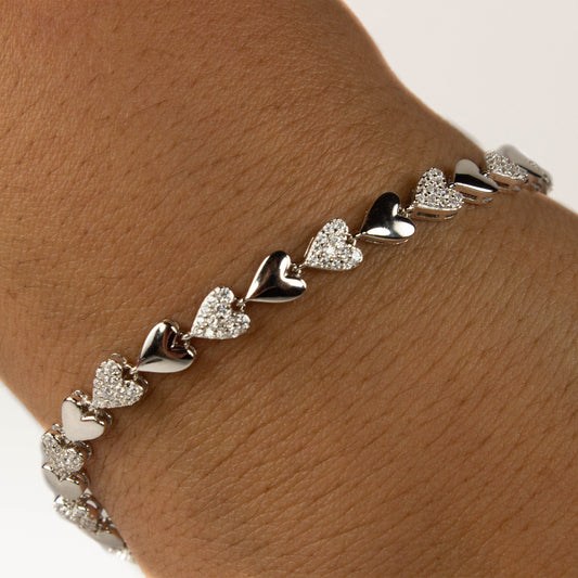 TWO OF HEARTS SILVER BRACELET - 7 INCHES LONG