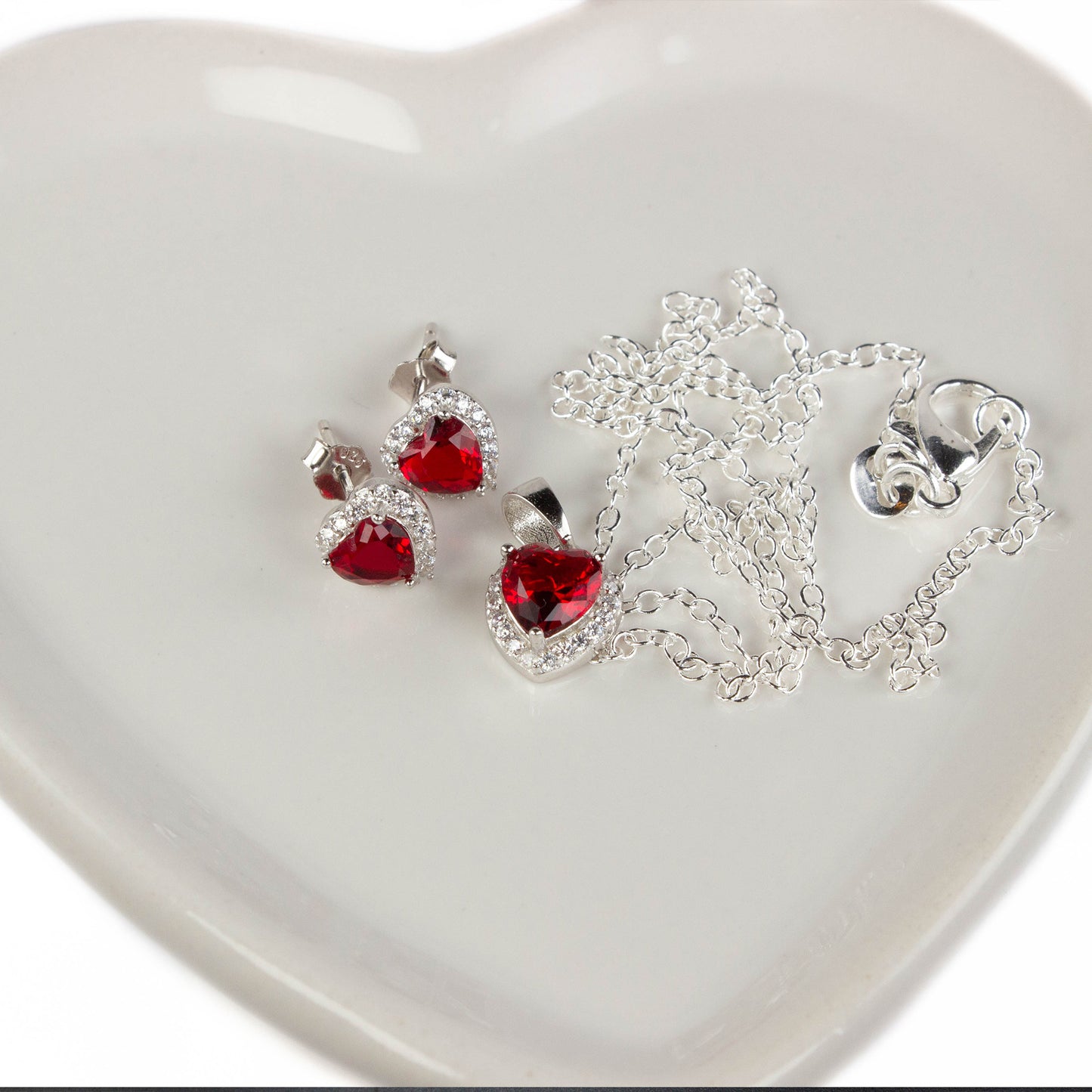 KAREN'S RED HEART NECKLACE, EARRING SET