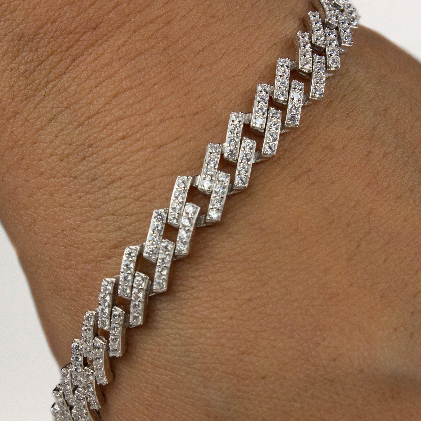 ZIG ZAG CUBAN LINK SILVER BRACELET - 7.5 INCHES LONG - 8MM WIDE